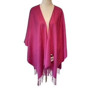 Portolano‎ Magenta Pink Wool Wrap Pashmina Fringe Blanket Wrap Shawl OS  NWT
